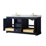 Wyndham WCV232372DBLCMUNOMXX Avery 72 Inch Double Bathroom Vanity in Dark Blue, White Carrara Marble Countertop, Undermount Oval Sinks, and No Mirror