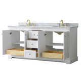 Wyndham WCV232372DWGCMUNOMXX Avery 72 Inch Double Bathroom Vanity in White, White Carrara Marble Countertop, Undermount Oval Sinks, Brushed Gold Trim Wyndham WCV232372DWGCMUNOMXX Avery 72 Inch Double Bathroom Vanity in White, White Carrara Marble Countertop, Undermount Oval Sinks, Brushed Gold Trim