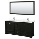 Wyndham WCS202072DDEWCUNSM70 Deborah 72 Inch Double Bathroom Vanity in Dark Espresso, White Cultured Marble Countertop, Undermount Square Sinks, 70 Inch Mirror