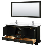 Wyndham WCS202072DDEWCUNSM70 Deborah 72 Inch Double Bathroom Vanity in Dark Espresso, White Cultured Marble Countertop, Undermount Square Sinks, 70 Inch Mirror