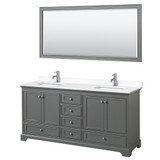 Wyndham WCS202072DKGWCUNSM70 Deborah 72 Inch Double Bathroom Vanity in Dark Gray, White Cultured Marble Countertop, Undermount Square Sinks, 70 Inch Mirror