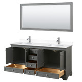 Wyndham WCS202072DKGWCUNSM70 Deborah 72 Inch Double Bathroom Vanity in Dark Gray, White Cultured Marble Countertop, Undermount Square Sinks, 70 Inch Mirror