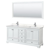 Wyndham WCS202072DWHC2UNSM70 Deborah 72 Inch Double Bathroom Vanity in White, Light-Vein Carrara Cultured Marble Countertop, Undermount Square Sinks, 70 Inch Mirror