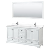Wyndham WCS202072DWHWCUNSM70 Deborah 72 Inch Double Bathroom Vanity in White, White Cultured Marble Countertop, Undermount Square Sinks, 70 Inch Mirror