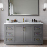 Wyndham WCF292960SGGCMUNSM58 Miranda 60 Inch Single Bathroom Vanity in Dark Gray, White Carrara Marble Countertop, Undermount Square Sink, Brushed Gold Trim, 58 Inch Mirror