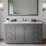 Wyndham WCF292960SKGCMUNSM58 Miranda 60 Inch Single Bathroom Vanity in Dark Gray, White Carrara Marble Countertop, Undermount Square Sink, Brushed Nickel Trim, 58 Inch Mirror