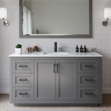 Wyndham WCF292960SGBCMUNSM58 Miranda 60 Inch Single Bathroom Vanity in Dark Gray, White Carrara Marble Countertop, Undermount Square Sink, Matte Black Trim, 58 Inch Mirror