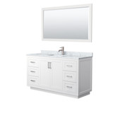 Wyndham WCF292960SWHCMUNSM58 Miranda 60 Inch Single Bathroom Vanity in White, White Carrara Marble Countertop, Undermount Square Sink, Brushed Nickel Trim, 58 Inch Mirror Wyndham WCF292960SWHCMUNSM58 Miranda 60 Inch Single Bathroom Vanity in White, White Carrara Marble Countertop, Undermount Square Sink, Brushed Nickel Trim, 58 Inch Mirror