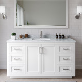 Wyndham WCF292960SWHCMUNSM58 Miranda 60 Inch Single Bathroom Vanity in White, White Carrara Marble Countertop, Undermount Square Sink, Brushed Nickel Trim, 58 Inch Mirror Wyndham WCF292960SWHCMUNSM58 Miranda 60 Inch Single Bathroom Vanity in White, White Carrara Marble Countertop, Undermount Square Sink, Brushed Nickel Trim, 58 Inch Mirror