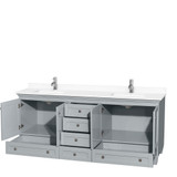 Wyndham WCV800080DOYWCUNSMXX Acclaim 80 Inch Double Bathroom Vanity in Oyster Gray, White Cultured Marble Countertop, Undermount Square Sinks, No Mirrors