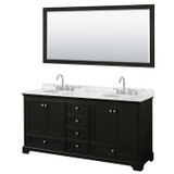 Wyndham WCS202072DDECMUNOM70 Deborah 72 Inch Double Bathroom Vanity in Dark Espresso, White Carrara Marble Countertop, Undermount Oval Sinks, and 70 Inch Mirror