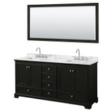 Wyndham WCS202072DDECMUNSM70 Deborah 72 Inch Double Bathroom Vanity in Dark Espresso, White Carrara Marble Countertop, Undermount Square Sinks, and 70 Inch Mirror