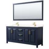 Wyndham WCV252572DBLC2UNSM70 Daria 72 Inch Double Bathroom Vanity in Dark Blue, Light-Vein Carrara Cultured Marble Countertop, Undermount Square Sinks, 70 Inch Mirror Wyndham WCV252572DBLC2UNSM70 Daria 72 Inch Double Bathroom Vanity in Dark Blue, Light-Vein Carrara Cultured Marble Countertop, Undermount Square Sinks, 70 Inch Mirror
