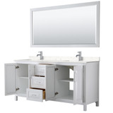 Wyndham WCV252572DWHC2UNSM70 Daria 72 Inch Double Bathroom Vanity in White, Light-Vein Carrara Cultured Marble Countertop, Undermount Square Sinks, 70 Inch Mirror
