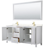 Wyndham WCV252572DWGC2UNSM70 Daria 72 Inch Double Bathroom Vanity in White, Light-Vein Carrara Cultured Marble Countertop, Undermount Square Sinks, 70 Inch Mirror, Brushed Gold Trim