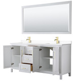 Wyndham WCV252572DWGWCUNSM70 Daria 72 Inch Double Bathroom Vanity in White, White Cultured Marble Countertop, Undermount Square Sinks, 70 Inch Mirror, Brushed Gold Trim