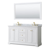 Wyndham WCV232360DWGCMUNOM58 Avery 60 Inch Double Bathroom Vanity in White, White Carrara Marble Countertop, Undermount Oval Sinks, 58 Inch Mirror, Brushed Gold Trim