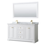 Wyndham WCV232360DWGCMUNSM58 Avery 60 Inch Double Bathroom Vanity in White, White Carrara Marble Countertop, Undermount Square Sinks, 58 Inch Mirror, Brushed Gold Trim Wyndham WCV232360DWGCMUNSM58 Avery 60 Inch Double Bathroom Vanity in White, White Carrara Marble Countertop, Undermount Square Sinks, 58 Inch Mirror, Brushed Gold Trim
