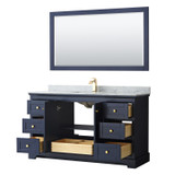 Wyndham WCV232360SBLCMUNSM58 Avery 60 Inch Single Bathroom Vanity in Dark Blue, White Carrara Marble Countertop, Undermount Square Sink, and 58 Inch Mirror