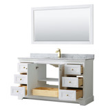 Wyndham WCV232360SWGCMUNSM58 Avery 60 Inch Single Bathroom Vanity in White, White Carrara Marble Countertop, Undermount Square Sink, 58 Inch Mirror, Brushed Gold Trim