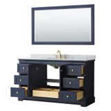 Wyndham WCV232360SBLCMUNOM58 Avery 60 Inch Single Bathroom Vanity in Dark Blue, White Carrara Marble Countertop, Undermount Oval Sink, and 58 Inch Mirror