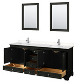 Wyndham WCS202080DDEC2UNSM24 Deborah 80 Inch Double Bathroom Vanity in Dark Espresso, Light-Vein Carrara Cultured Marble Countertop, Undermount Square Sinks, 24 Inch Mirrors