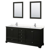 Wyndham WCS202080DDEC2UNSM24 Deborah 80 Inch Double Bathroom Vanity in Dark Espresso, Light-Vein Carrara Cultured Marble Countertop, Undermount Square Sinks, 24 Inch Mirrors