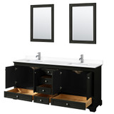 Wyndham WCS202080DDEWCUNSM24 Deborah 80 Inch Double Bathroom Vanity in Dark Espresso, White Cultured Marble Countertop, Undermount Square Sinks, 24 Inch Mirrors