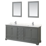 Wyndham WCS202080DKGC2UNSM24 Deborah 80 Inch Double Bathroom Vanity in Dark Gray, Light-Vein Carrara Cultured Marble Countertop, Undermount Square Sinks, 24 Inch Mirrors