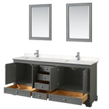 Wyndham WCS202080DKGC2UNSM24 Deborah 80 Inch Double Bathroom Vanity in Dark Gray, Light-Vein Carrara Cultured Marble Countertop, Undermount Square Sinks, 24 Inch Mirrors