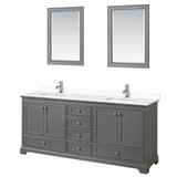 Wyndham WCS202080DKGWCUNSM24 Deborah 80 Inch Double Bathroom Vanity in Dark Gray, White Cultured Marble Countertop, Undermount Square Sinks, 24 Inch Mirrors