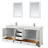 Wyndham WCS202080DWHC2UNSM24 Deborah 80 Inch Double Bathroom Vanity in White, Light-Vein Carrara Cultured Marble Countertop, Undermount Square Sinks, 24 Inch Mirrors