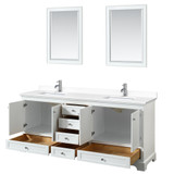 Wyndham WCS202080DWHWCUNSM24 Deborah 80 Inch Double Bathroom Vanity in White, White Cultured Marble Countertop, Undermount Square Sinks, 24 Inch Mirrors