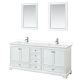 Wyndham WCS202080DWHWCUNSM24 Deborah 80 Inch Double Bathroom Vanity in White, White Cultured Marble Countertop, Undermount Square Sinks, 24 Inch Mirrors