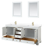 Wyndham WCS202080DWGWCUNSM24 Deborah 80 Inch Double Bathroom Vanity in White, White Cultured Marble Countertop, Undermount Square Sinks, Brushed Gold Trim, 24 Inch Mirrors