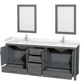 Wyndham WCS141480DKGC2UNSM24 Sheffield 80 Inch Double Bathroom Vanity in Dark Gray, Carrara Cultured Marble Countertop, Undermount Square Sinks, 24 Inch Mirrors