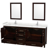 Wyndham WCS141480DESC2UNSM24 Sheffield 80 Inch Double Bathroom Vanity in Espresso, Carrara Cultured Marble Countertop, Undermount Square Sinks, 24 Inch Mirrors