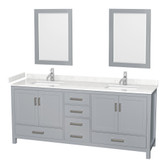 Wyndham WCS141480DGYC2UNSM24 Sheffield 80 Inch Double Bathroom Vanity in Gray, Carrara Cultured Marble Countertop, Undermount Square Sinks, 24 Inch Mirrors