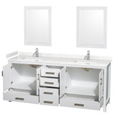 Wyndham WCS141480DWHC2UNSM24 Sheffield 80 Inch Double Bathroom Vanity in White, Carrara Cultured Marble Countertop, Undermount Square Sinks, 24 Inch Mirrors
