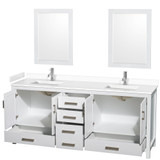 Wyndham WCS141480DWHWCUNSM24 Sheffield 80 Inch Double Bathroom Vanity in White, White Cultured Marble Countertop, Undermount Square Sinks, 24 Inch Mirrors