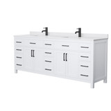 Wyndham WCG242484DWBWCUNSMXX Beckett 84 Inch Double Bathroom Vanity in White, White Cultured Marble Countertop, Undermount Square Sinks, Matte Black Trim