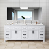 Wyndham WCG242484DWBWCUNSMXX Beckett 84 Inch Double Bathroom Vanity in White, White Cultured Marble Countertop, Undermount Square Sinks, Matte Black Trim