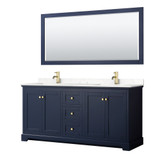 Wyndham WCV232372DBLC2UNSM70 Avery 72 Inch Double Bathroom Vanity in Dark Blue, Light-Vein Carrara Cultured Marble Countertop, Undermount Square Sinks, 70 Inch Mirror