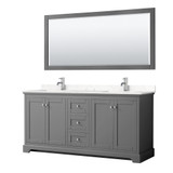 Wyndham WCV232372DKGC2UNSM70 Avery 72 Inch Double Bathroom Vanity in Dark Gray, Light-Vein Carrara Cultured Marble Countertop, Undermount Square Sinks, 70 Inch Mirror
