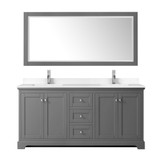 Wyndham WCV232372DKGWCUNSM70 Avery 72 Inch Double Bathroom Vanity in Dark Gray, White Cultured Marble Countertop, Undermount Square Sinks, 70 Inch Mirror