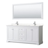 Wyndham WCV232372DWHC2UNSM70 Avery 72 Inch Double Bathroom Vanity in White, Light-Vein Carrara Cultured Marble Countertop, Undermount Square Sinks, 70 Inch Mirror