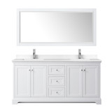 Wyndham WCV232372DWHWCUNSM70 Avery 72 Inch Double Bathroom Vanity in White, White Cultured Marble Countertop, Undermount Square Sinks, 70 Inch Mirror
