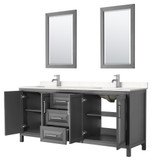 Wyndham WCV252580DKGC2UNSM24 Daria 80 Inch Double Bathroom Vanity in Dark Gray, Light-Vein Carrara Cultured Marble Countertop, Undermount Square Sinks, 24 Inch Mirrors