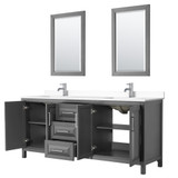 Wyndham WCV252580DKGWCUNSM24 Daria 80 Inch Double Bathroom Vanity in Dark Gray, White Cultured Marble Countertop, Undermount Square Sinks, 24 Inch Mirrors