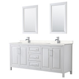 Wyndham WCV252580DWHC2UNSM24 Daria 80 Inch Double Bathroom Vanity in White, Light-Vein Carrara Cultured Marble Countertop, Undermount Square Sinks, 24 Inch Mirrors